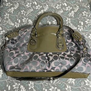 Coach Ashley Signature Gray/Pink Color Handbag GC small stains